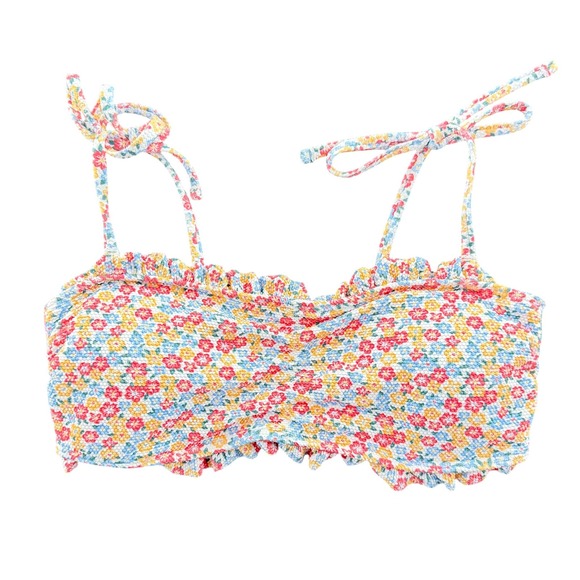 Hollister Other - Hollister Floral Smocked Ruffle Bikini Top S Multi-Color Tie Strap Swim Beach